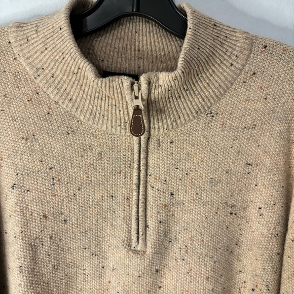 Jos. A. Bank Lambswool Fisherman Sweater Mens XL Oat Quarter-Zip Knit Pullover - Picture 2 of 7